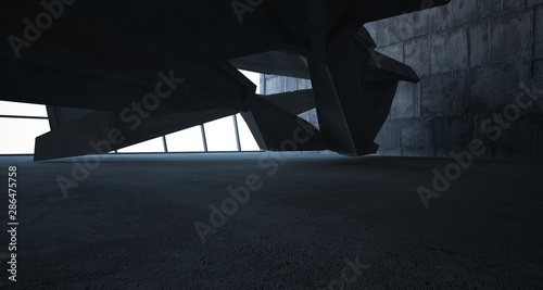 Abstract white and concrete interior. 3D illustration and rendering.