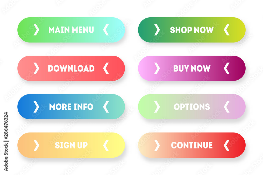 Vector set of modern gradient app or game buttons. User interface web button with arrows. Vector set of modern gradient app or game buttons. User interface web button with arrows.