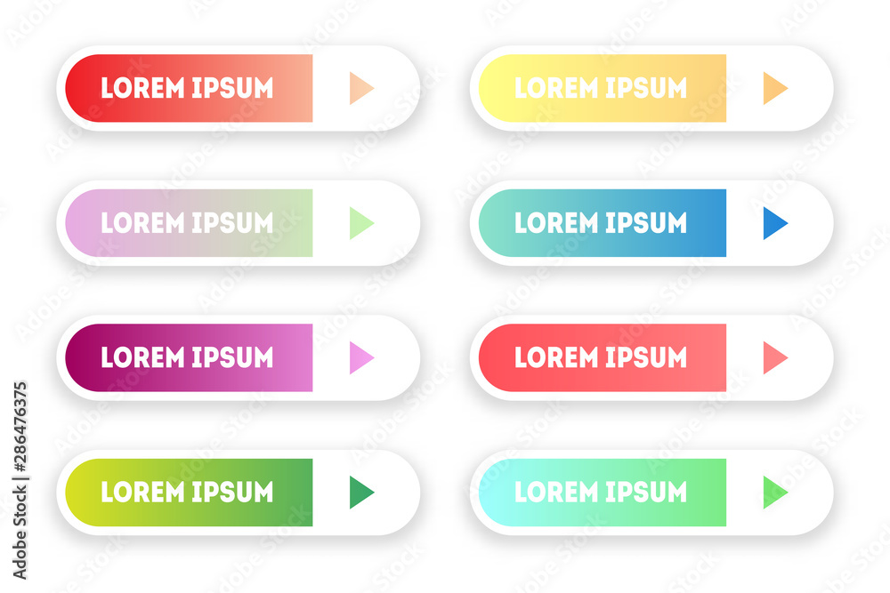 Vector set of modern gradient app or game buttons. User interface web button with arrows. Vector set of modern gradient app or game buttons. User interface web button with arrows.