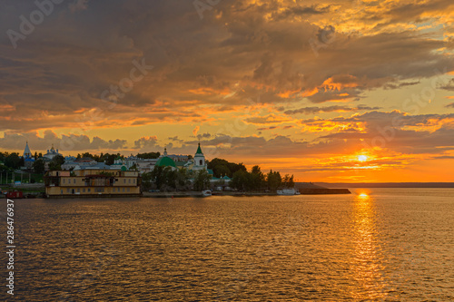 July 5, 2014: Embankment of the Volga River in the city of Cheboksary at sunset. Cheboksary. Russia.