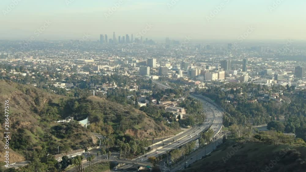 Aerial Establish Shot of Los Angeles from Hollywood California USA Aerial Establish Shot of Los Angeles from Hollywood California USA