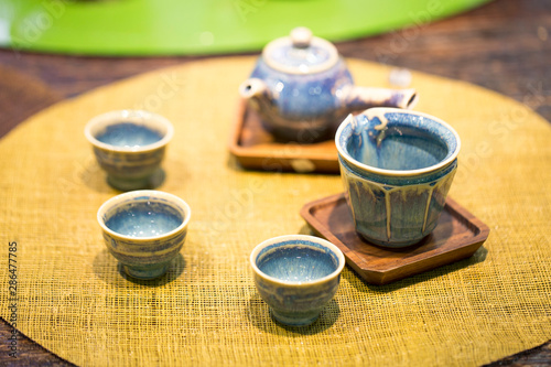 Asian tea set a wooden table