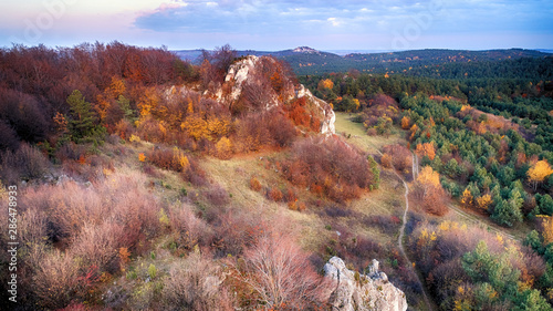 Autumn at Jura Krakowsko-Czestochowska in Poland - Drone shot