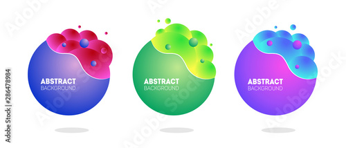 Set of three geometric badges. Trendy gradient banners. Useful for placard, card, poster, logo, social post.