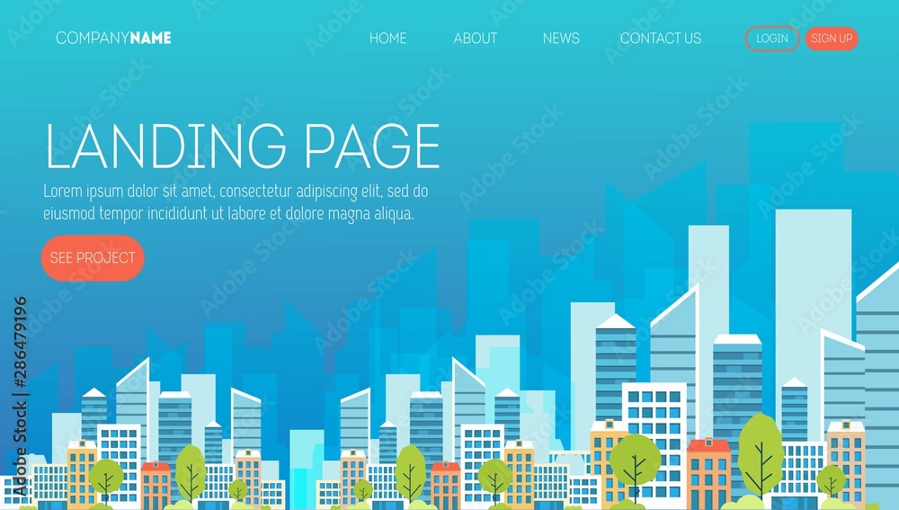 Construction company web page template. Landing page for a website about real estate business