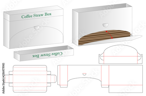 Coffee Straw Box packaging die cut template design. 3d mock-up