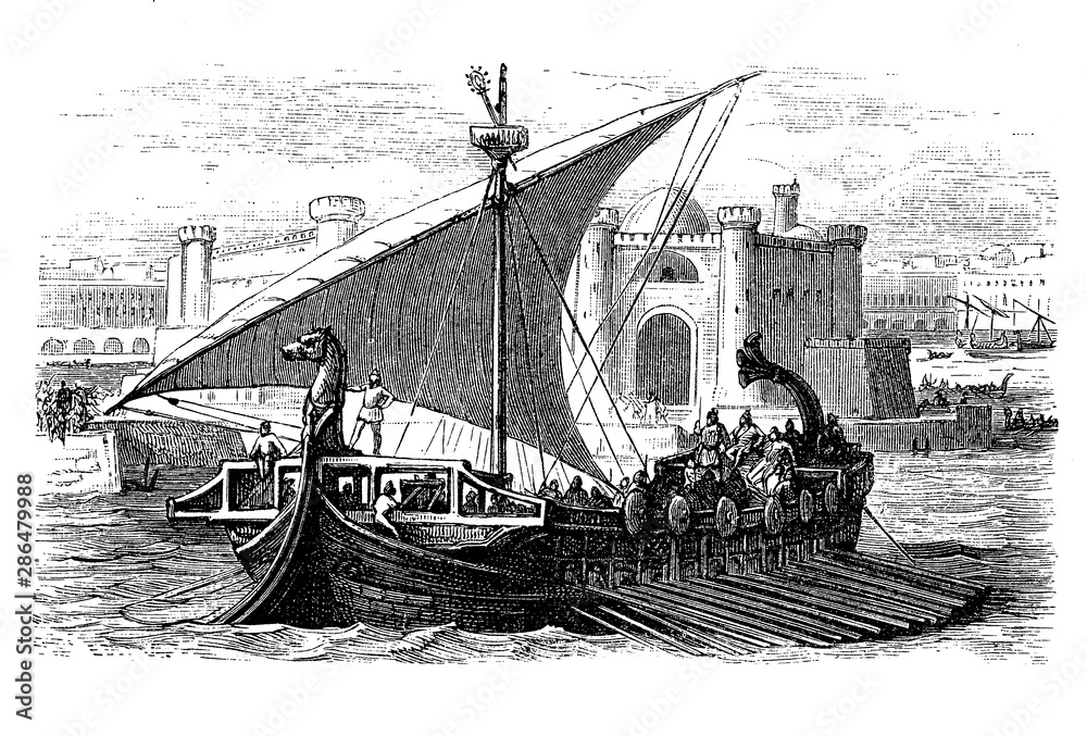 Fototapeta premium The Phoenicians were the master of the Mediterranean maritime traffic and their ships were built with the best techniques of the past