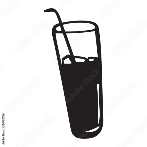 Vector of glass with cold drink and straw