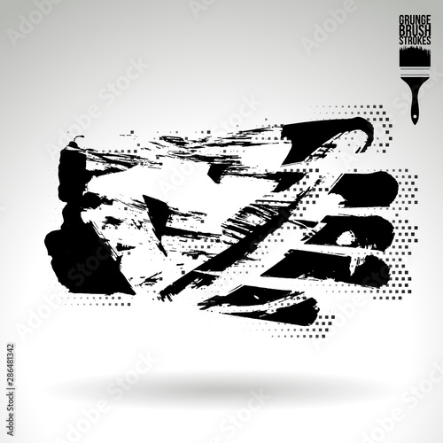 Black brush stroke and texture. Grunge vector abstract hand - painted element. Underline and border design. © monum