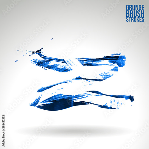 Blue brush stroke and texture. Grunge vector abstract hand - painted element. Underline and border design.