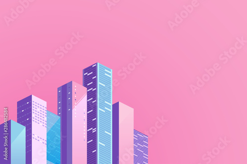 Cityscape template. Urban landscape with colored buildings. Vector horizontal illustration for a website about city life  social communication  concept.
