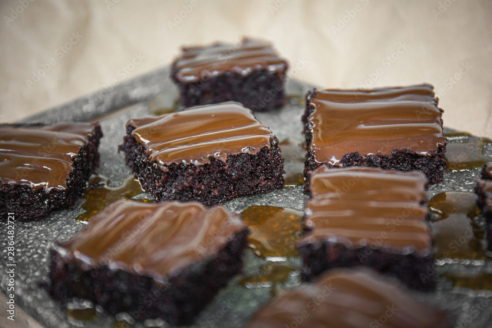 Delicious brownies with caramel