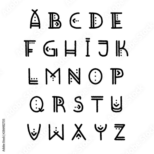 Set of vector native american alphabet letters. Capital letters in authentic indigenous style. For hipster theme, trendy boho posters and banners