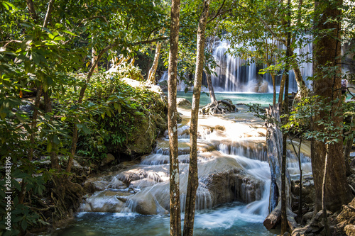 Erawan waterfall views in Kanchanaburi in Thailand