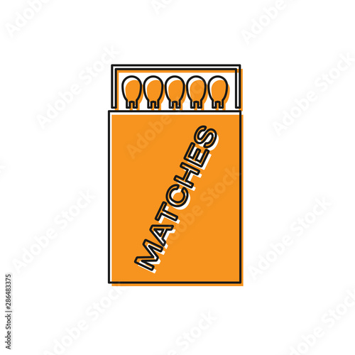 Orange Open matchbox and matches icon isolated on white background. Vector Illustration