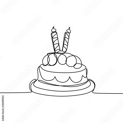 One line birthday cake with...