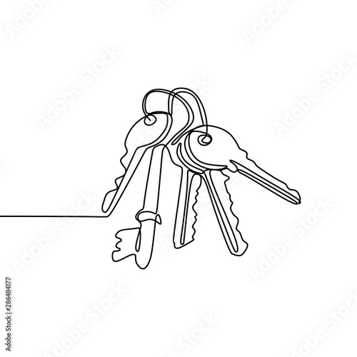 Continuous one line drawing of keys sign object minimalism design on white background
