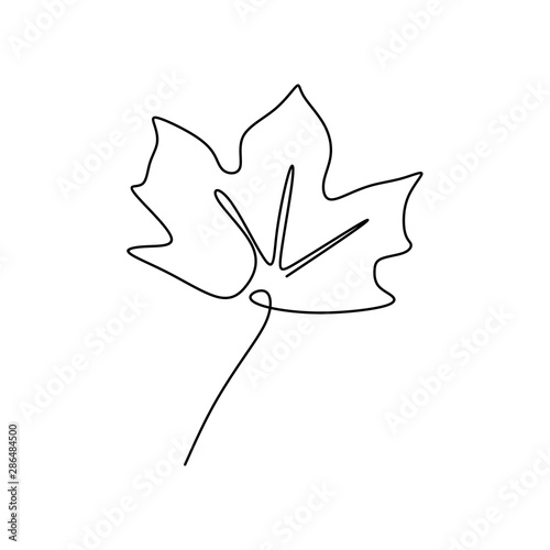 Single one line drawing of maple leaves one hand drawn lineart design isolated on white background