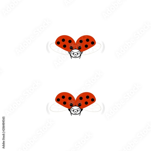 Ladybirds isolated. Illustration ladybugs fly. Cute colorful sign red insect symbol spring, summer, garden. Template for t shirt, apparel, card, poster, etc. Design element Vector illustration.