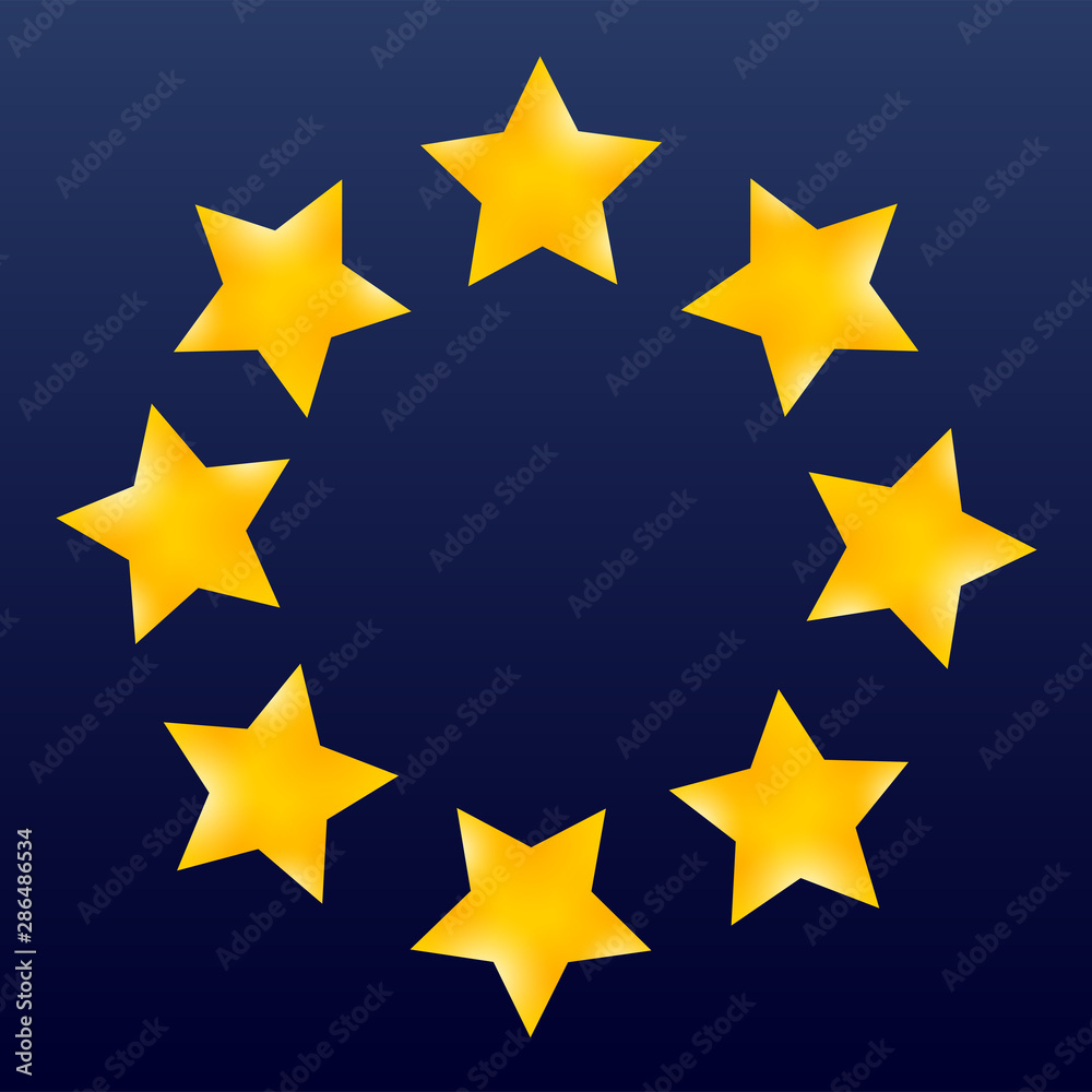 Fototapeta premium Eight gold stars on blue background. Quality sign