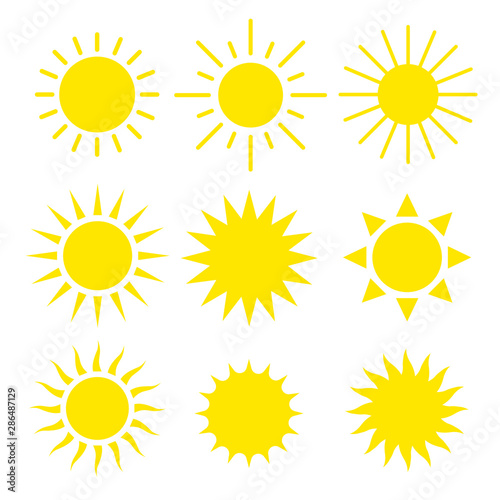 Set of the cute suns icons. Summer illustration isolated on white background