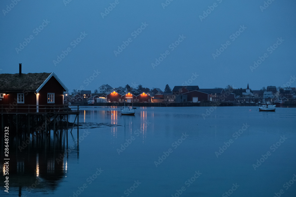 Fototapeta premium Reine at night, Lofoten, Norway.