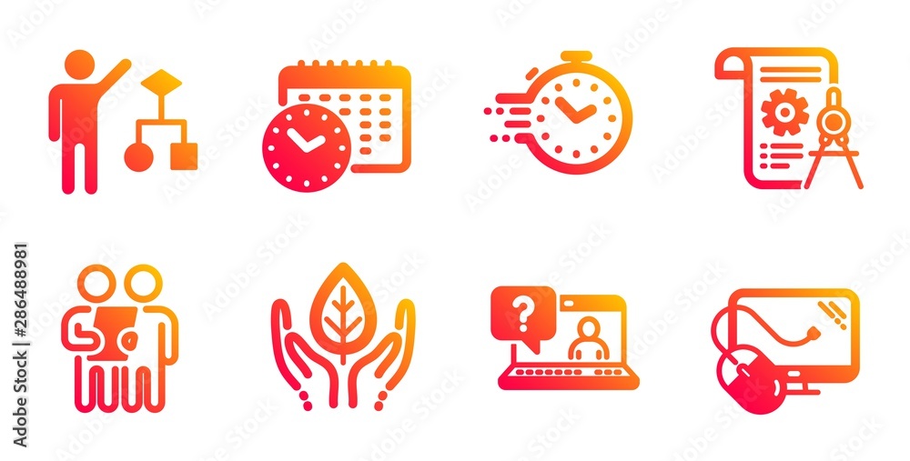 Fair trade, Survey and Algorithm line icons set. Timer, Calendar time and Divider document signs. Faq, Computer mouse symbols. Safe nature, Contract. Science set. Gradient fair trade icons set. Vector
