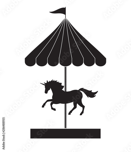 Vector flat black unicorn carousel silhouette icon isolated on white background