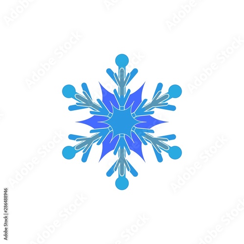 Snowflake sign. Silhouette design blue snowflake on white background. Symbol of Christmas holiday season. Colorful template for prints, card, etc. Isolated graphic element. Flat vector illustration.
