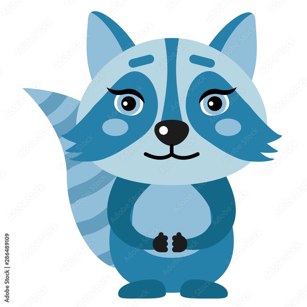 Cute character, raccoon in flat style. Vector illustration.