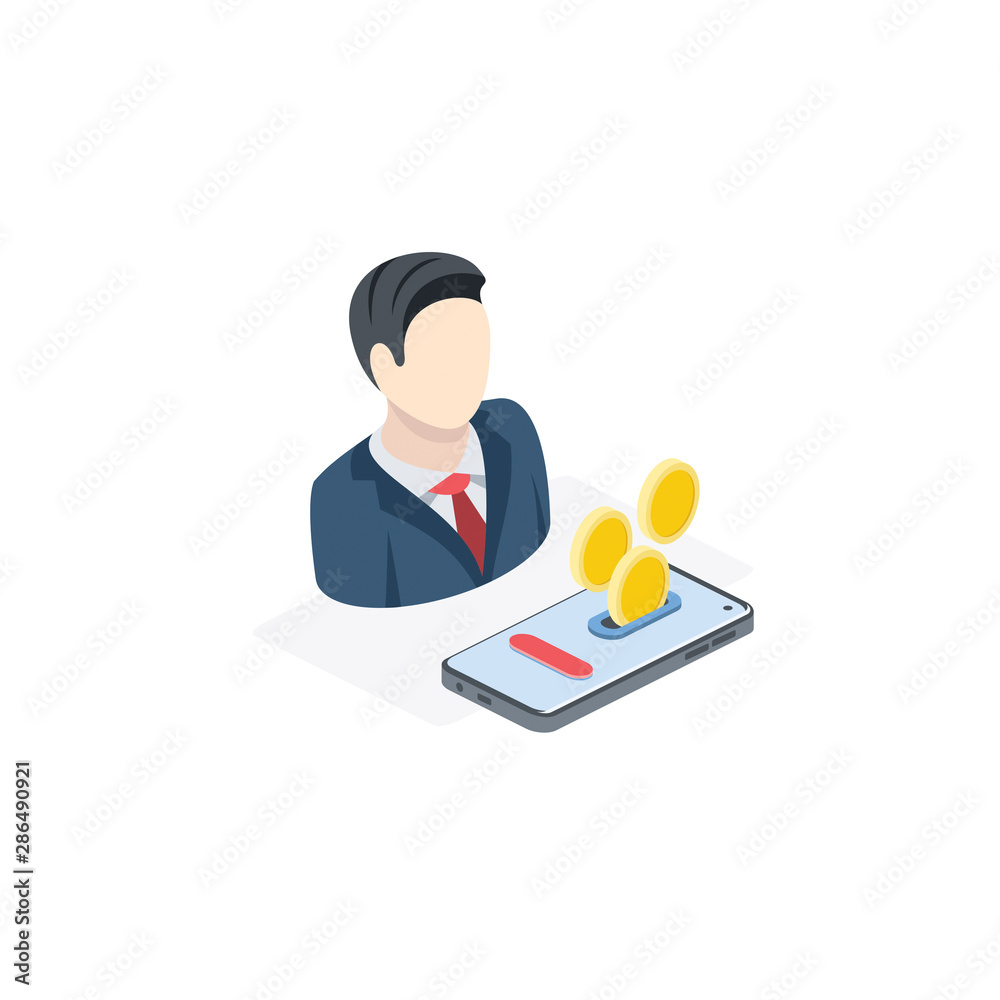 Payment mobile user businessman. Vector 3d isometric, color web icons set, new flat style. Creative illustration design, idea for infographics.