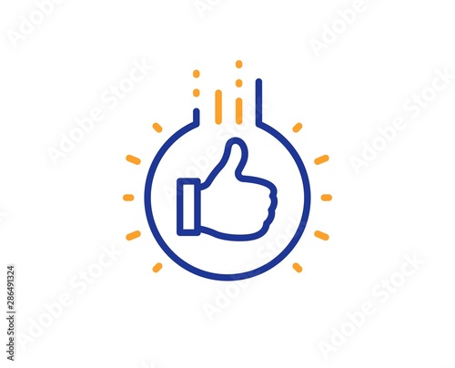 Thumbs up finger sign. Like hand line icon. Brand ambassador gesture symbol. Colorful outline concept. Blue and orange thin line like hand icon. Vector
