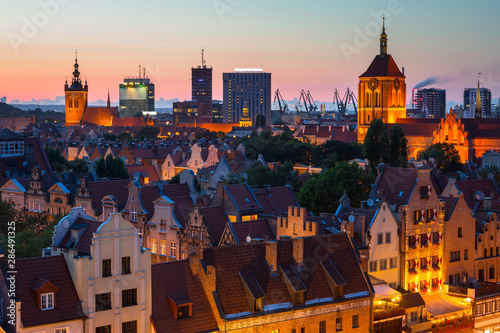 Beautiful architecture of the old town in Gdansk at dusk  Poland.