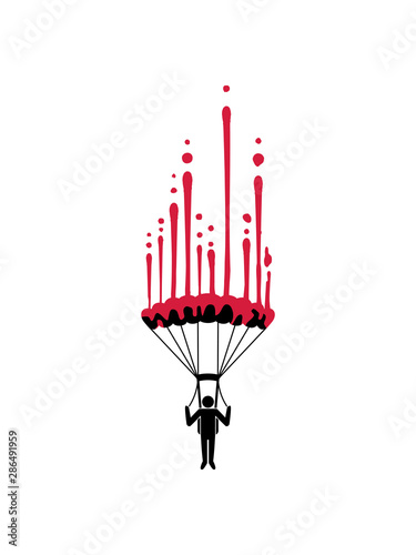 blut tropfen nass hobby geöffneter fallschirm spaß fallschirmspringer silhouette absturz fliegen fallen tief boden diving springen clipart cool lustig luft design photo