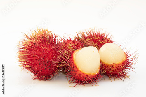 Fresh rambutan fruit isolated on white background, Delicious sweet taste.