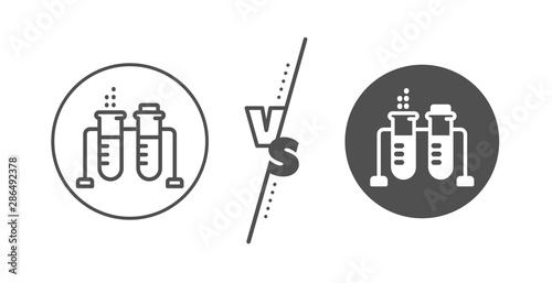 Laboratory flask sign. Versus concept. Chemistry beaker line icon. Analysis lab symbol. Line vs classic chemistry beaker icon. Vector