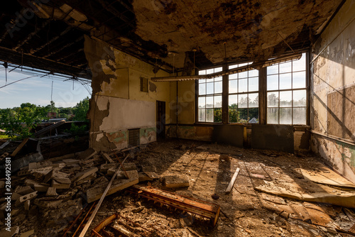Derelict Classroom with Broken Windows - Abandoned Silver Creek School - New York