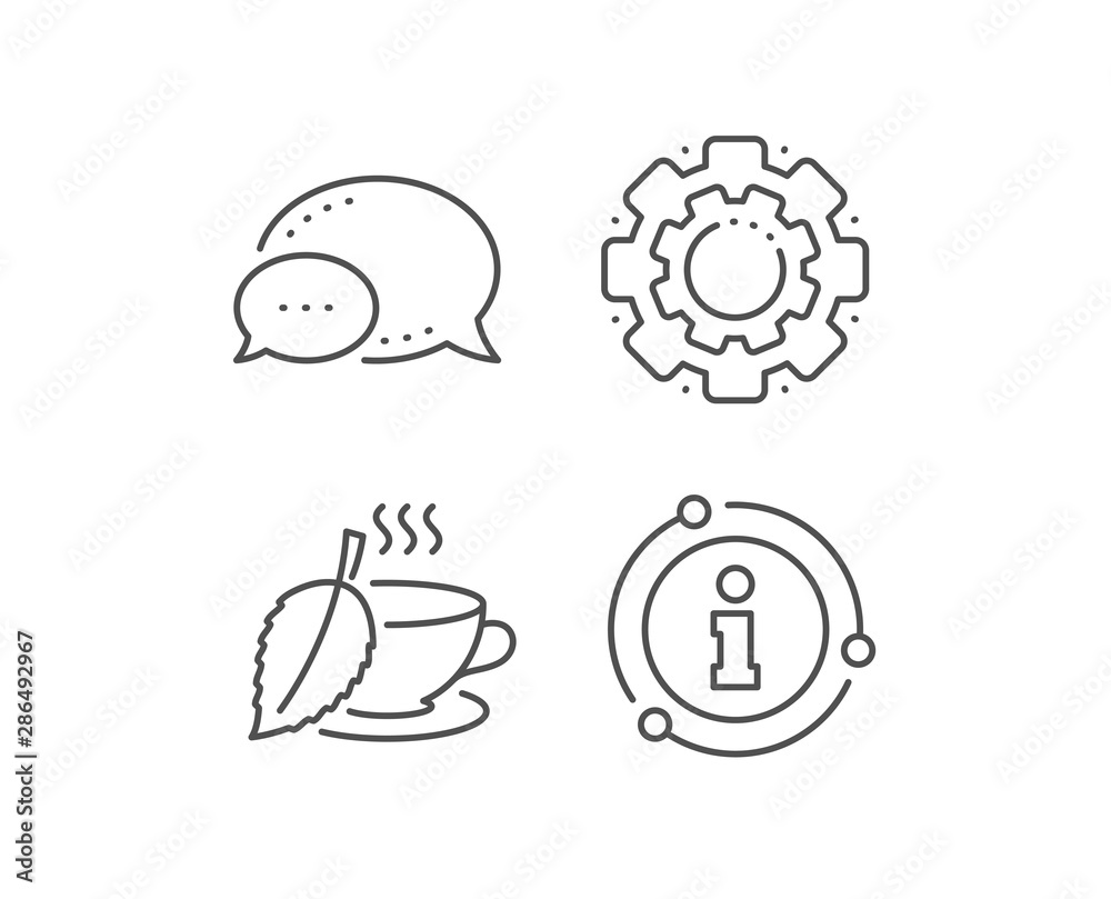 Mint Tea line icon. Chat bubble, info sign elements. Fresh herbal beverage sign. Cup of drink symbol. Linear mint tea outline icon. Information bubble. Vector Mint Tea line icon. Chat bubble, info sign elements. Fresh herbal beverage sign. Cup of drink symbol. Linear mint tea outline icon. Information bubble. Vector
