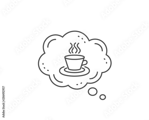Tea or Coffee line icon. Chat bubble design. Hot drink sign. Fresh beverage symbol. Outline concept. Thin line tea cup icon. Vector