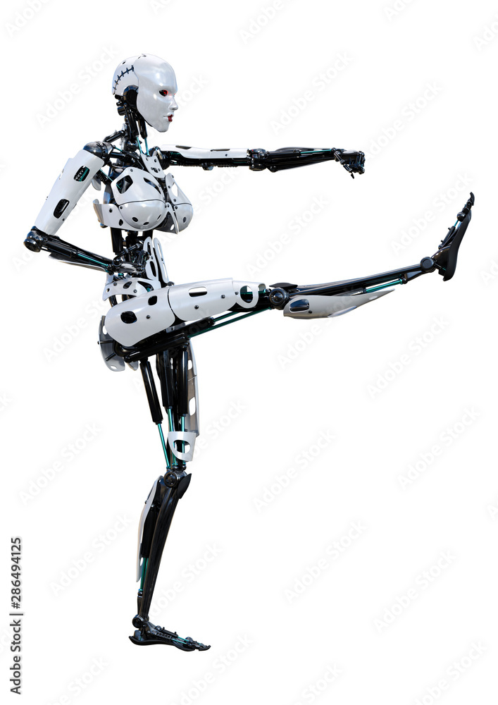 3D Rendering Female Robot on White 3D Rendering Female Robot on White