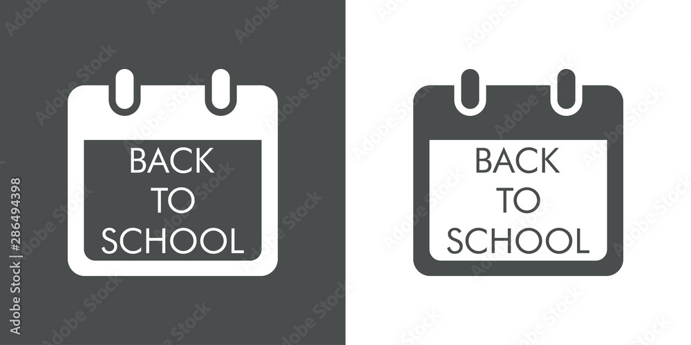 Logotipo con texto BACK TO SCHOOL en calendario en gris y blanco Logotipo con texto BACK TO SCHOOL en calendario en gris y blanco