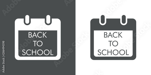 Logotipo con texto BACK TO SCHOOL en calendario en gris y blanco