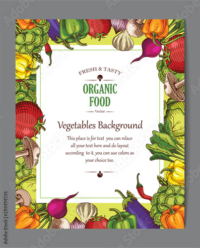 organic food flyer, vegetarian restaurant cafe template, hand drawn illustration
