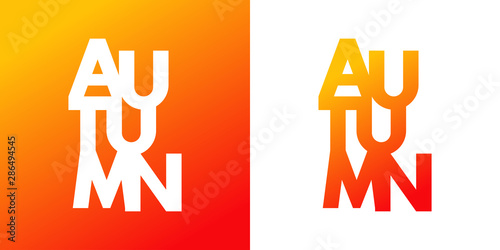 Logotipo con texto AUTUMN con letras en vertical en naranja y blanco