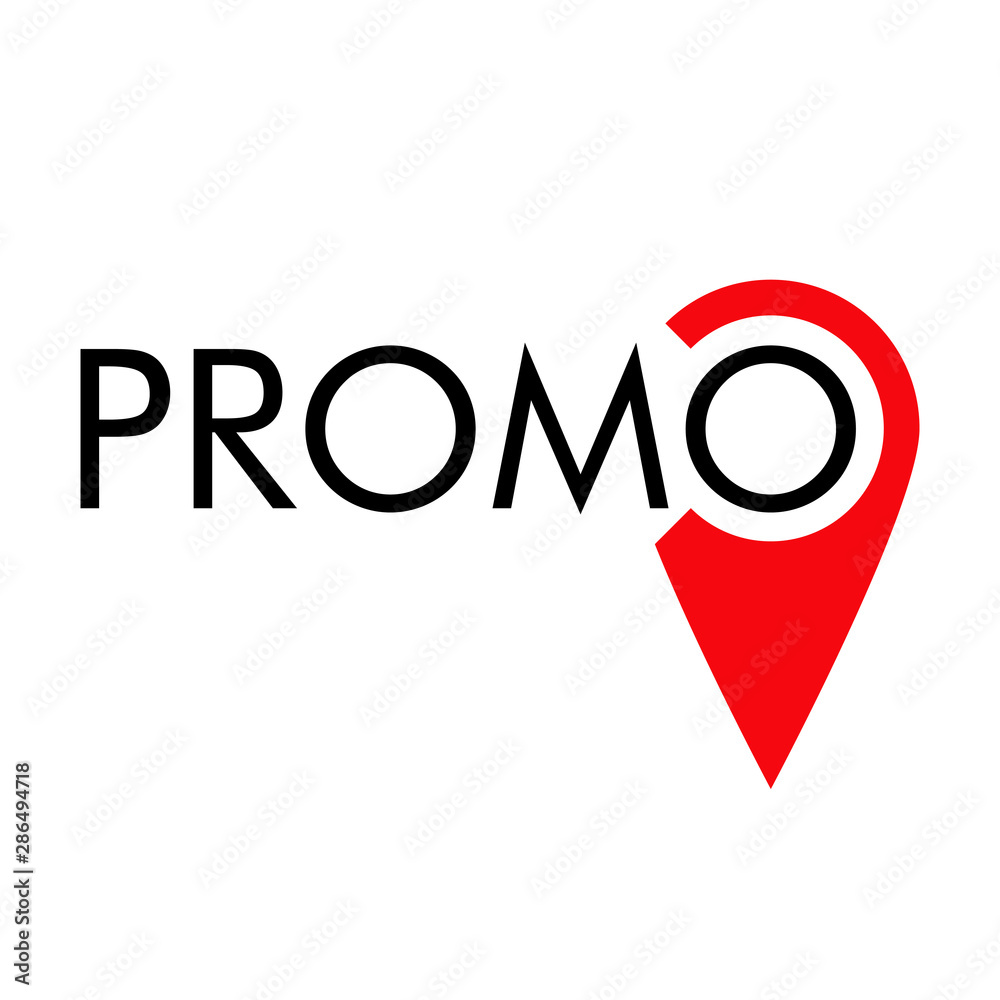 Logotipo con texto PROMO con puntero lateral en negro y rojo Logotipo con texto PROMO con puntero lateral en negro y rojo