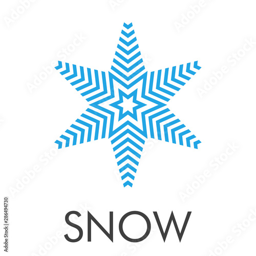 Logotipo con texto SNOW con estrella como copo de nieve en color azul