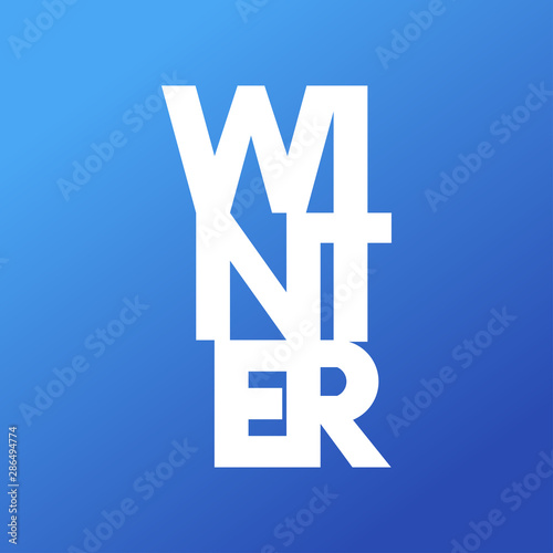 Logotipo con texto WINTER con letras en vertical en color blanco y fondo color azul