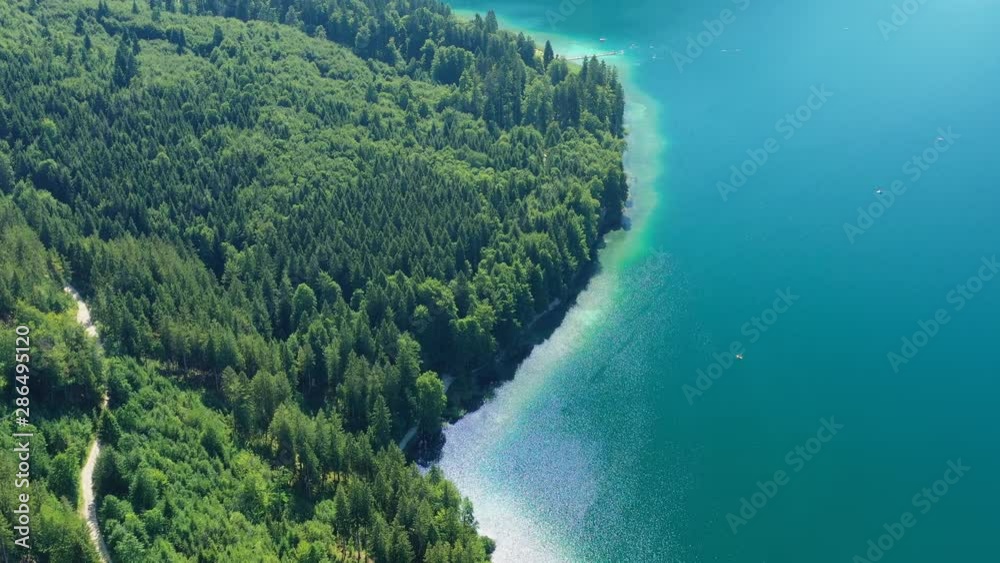 Aerial view of Bavarian Alps mountains in summer, deep waters of picturesque lake Alpsee - landscape panorama of Bavaria from above, Germany, Europe Aerial view of Bavarian Alps mountains in summer, deep waters of picturesque lake Alpsee - landscape panorama of Bavaria from above, Germany, Europe