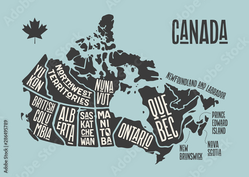 Map Canada. Poster map of provinces and territories of Canada