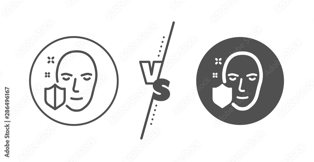Secure access sign. Versus concept. Face detection protected line icon. Facial identification symbol. Line vs classic face protection icon. Vector